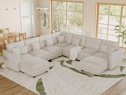 Vista 54 de LLappuil Sofá seccional modular con asientos de almacenamiento, sofá seccional convertible modular en forma de U de pana para sala de estar, sofá