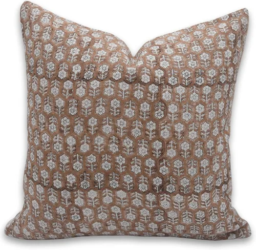Vista 9 de Fundas de almohada de lino grueso con estampado de bloques, 14x14 pulgadas, fundas de almohada vintage hechas a mano para sofá y sofá, funda
