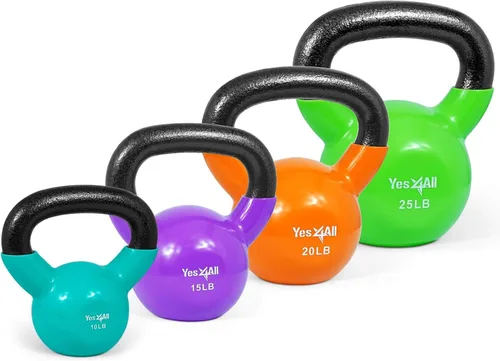 Vista 17 de Yes4All - Juego de pesas rusas recubiertas de vinilo, set combinado para entrenamiento corporal completo, fuerza de agarre, flexiones y ejercicios
