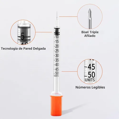 Vista 3 de Jeringas U-100 31G 0.5cc 1/2 pulgada (13mm), envueltas individualmente, paquete de 20