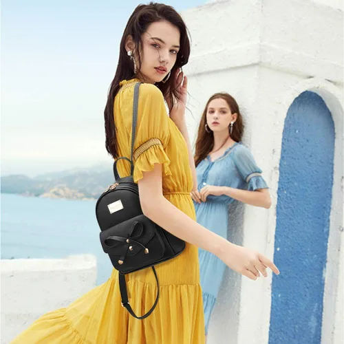 Vista 6 de Bonita mochila de piel con lazo para mujer