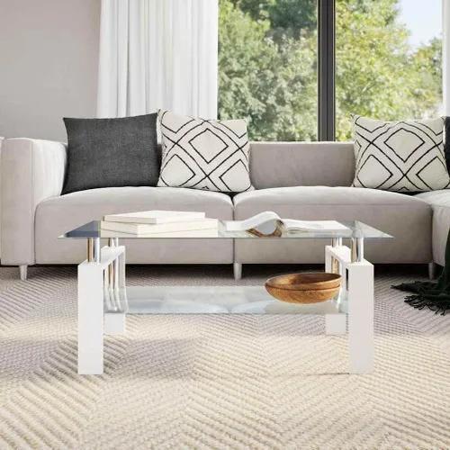 Vista 10 de Mesas de Centro para sala Juego de mesa de comedor negro y transparente de 37.4 x 21.7 x 15.7 pulgadas, vidrio templado, adecuado para dormitorios