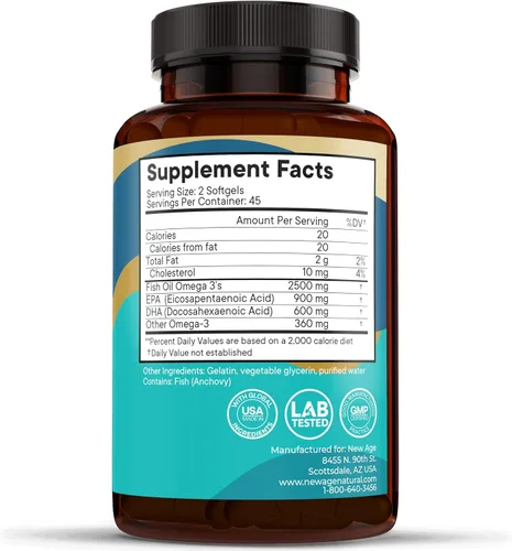Vista 6 de NEW AGE Suplemento de aceite de pescado Omega 3 para el sistema inmunológico y de apoyo a la salud, promueve la salud de las articulaciones