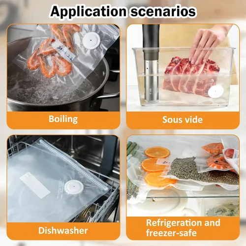 Vista 8 de Bolsas selladoras al vacío reutilizables para alimentos, 60 unidades de 8 x 10 pulgadas y 10 x 11 pulgadas, bolsas selladoras al vacío para cocinar