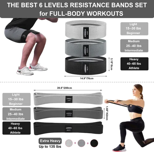 Vista 7 de STANDROCK Bandas de resistencia de tela para entrenamiento, bandas de 3 y 4 niveles, bandas de resistencia largas para mujeres y hombres Bandas