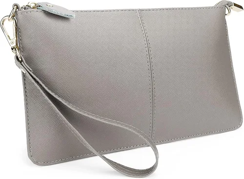 Vista 15 de YALUXE Women's Genuine Leather Wristlet Handbags Purses Clutch Wallet Bag 1- Correa de cuero blanco