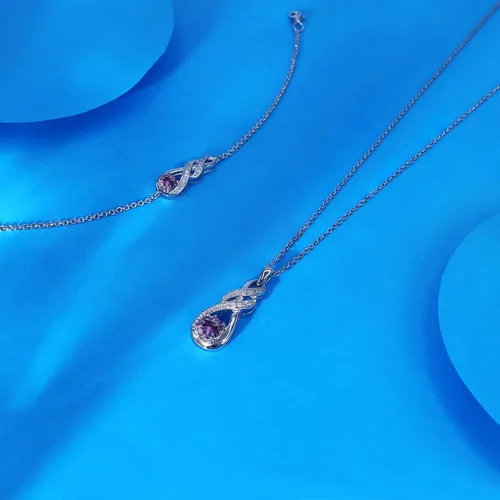 Vista 4 de Birthstone Necklaces for Women 925 Sterling Silver Infinity Pendant Created Gemstone Jewelry for Her, 16"+2