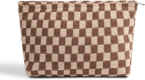 Vista 13 de Lindo bolso de maquillaje a cuadros Y2k para mujer Negro