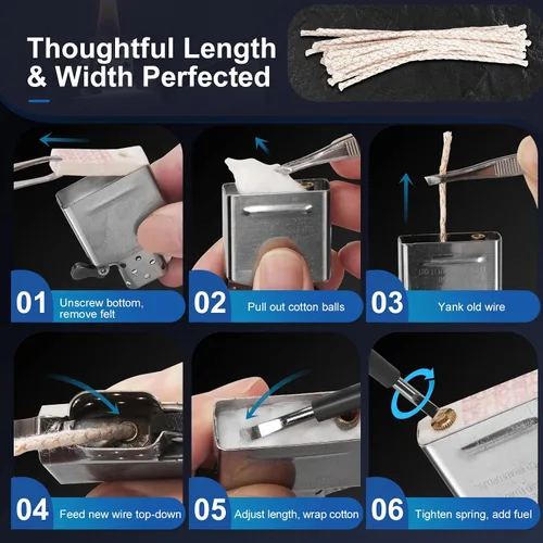 Vista 8 de Lighter Flints 100+ piezas y mechas de algodón 20 piezas, kit de reparación de encendedor de alta calidad, compatible con Zippo y Clipper