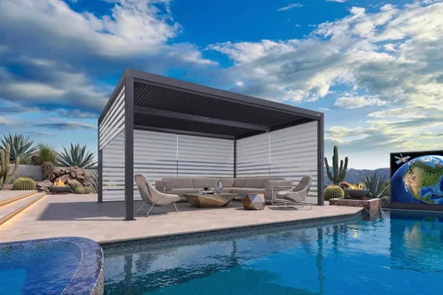 Vista 58 de PURPLE LEAF - Pérgola con listones de 10 x 12 pies, sistema de drenaje 94AS para patio, color gris Premium All-Aluminum Rustproof Build, Modern