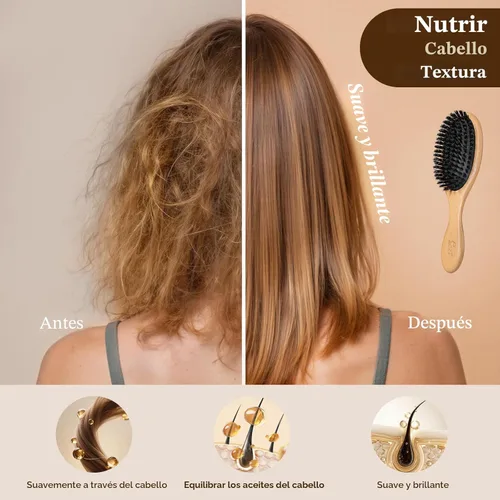 Vista 3 de BLACK EGG Cepillo de cerdas de jabalí para mujeres, hombres y niños, cerdas naturales suaves para cabello delgado y fino, restaura brillo y textura