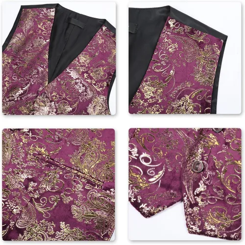 Vista 4 de Cloudstyle Chaleco de vestir con estampado para hombre, ajustado, chaleco formal con botones
