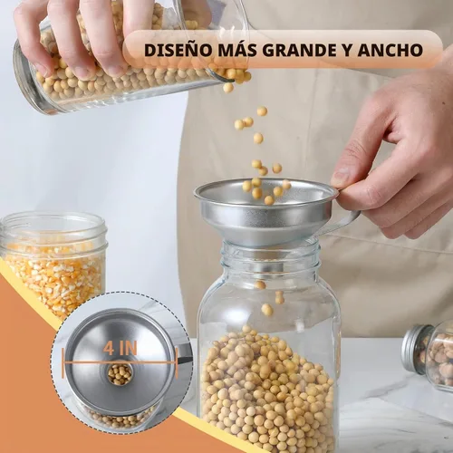 Vista 3 de Aozita Embudo de especias de acero inoxidable 18/8 con mango para tarros de especias, herramientas de cocina de grado profesional