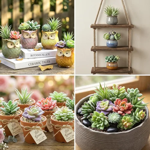 Vista 7 de HappyHapi 12 piezas de suculentas artificiales, mini plantas falsas sin maceta para manualidades, pequeñas suculentas de plástico surtido
