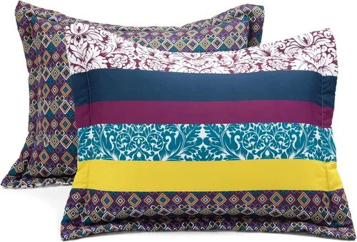 Vista 5 de Lush Decor Juego de edredón reversible de 7 piezas con rayas bohemias, tamaño King, color ciruela
