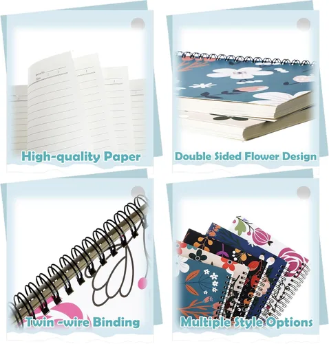 Vista 3 de Kosiz 20 cuadernos florales en espiral A5 forrados para mujeres, 8.3 x 5.9 pulgadas, flor de 0.315 in, con rayas universitarias de doble alambre