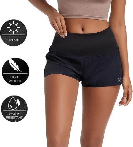 Vista 3 de Nabevin Pantalones cortos deportivos de natación de 2 pulgadas para mujer, secado rápido, UPF50+