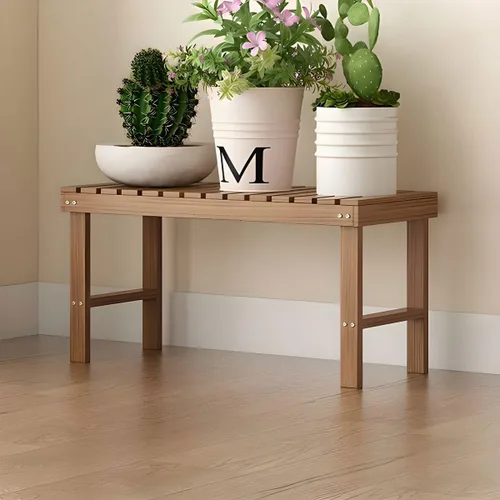 Vista 18 de Soporte rectangular para plantas de madera maciza de 1 nivel, 4 patas, flores, suculentas, rábano verde, de una sola capa, escalera de balcón Marrón