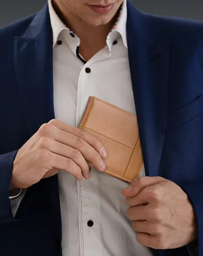Vista 3 de Cartera de cuero auténtico, RFID, 16 ranuras para tarjetas, plegable, ventana para identificación, para hombre