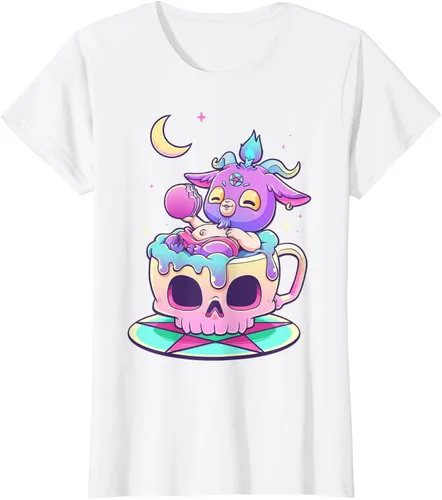 Vista 18 de Kawaii Pastel Goth Cute espeluznante Pentáculo Baphomet - Camiseta de cabra, Negro