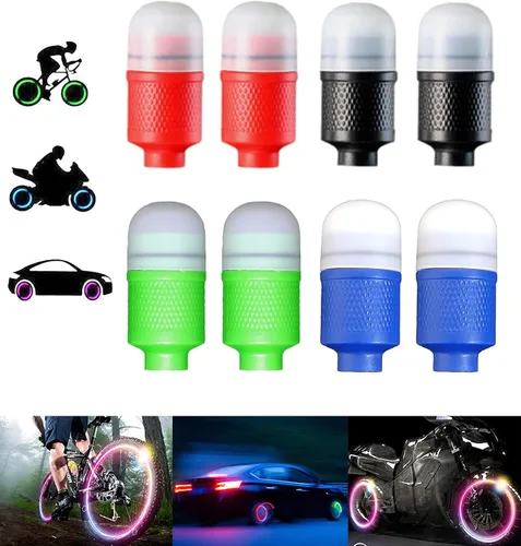 Vista 7 de Paquete de 4/8 luces LED para rueda de bicicleta, tapones para válvulas de neumáticos de automóvil, tapas de vástagos de bicicleta, motocicleta
