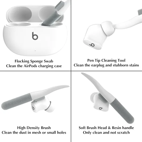 Vista 6 de Valkit Funda transparente compatible con Beats Studio Buds 2021/2023+ con kit de limpieza y cerradura, funda protectora de TPU suave a prueba