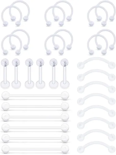 Vista 6 de Piercing de labios de plástico transparente/rosa/morado para cejas, sonriente industrial, joyería para cartílago, hélix, tragus daith, aretes