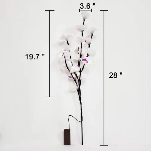 Vista 4 de Paquete de 2 luces LED de árbol de orquídea de mariposa, funciona con pilas, lámpara decorativa de árbol iluminada, ramas iluminadas, luces LED