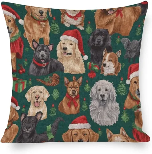 Vista 12 de Hellote - Funda de cojín de lino para sofá, dormitorio, automóvil, 16 x 16 pulgadas, decoración de invierno para el hogar Patrón 1