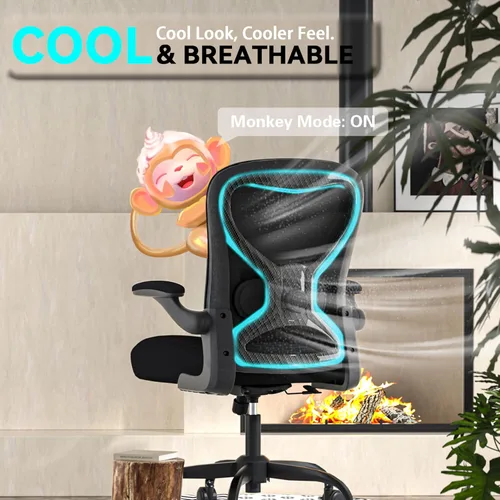 Vista 7 de Silla de escritorio de oficina con soporte lumbar ergonómico, cojín de asiento extra grueso, brazos abatibles, respaldo de malla transpirable, silla
