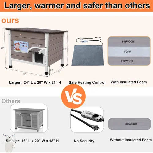 Vista 3 de Casa para gatos con calefacción para exterior con espuma aislante para gatos al aire libre, casa para gatos aislada y resistente a la intemperie
