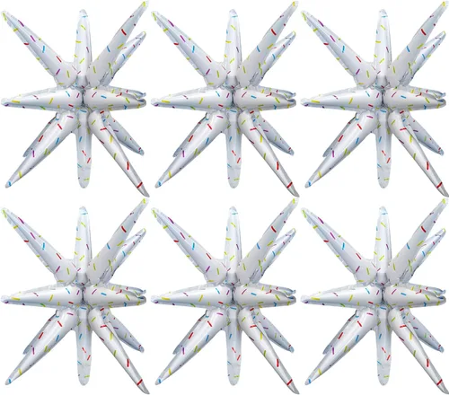 Vista 10 de 6 globos de papel de aluminio con forma de estrella, de una sola pieza, globo de estrella de 14 puntas 4D, cono Starburst, Mylar de 22 pulgadas
