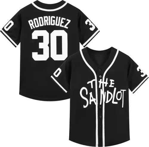 Vista 7 de Camiseta de béisbol para niños #30 bordada The Sandlot Benny The Jet Rodriguez de la película para niños XS-XL