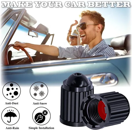 Vista 88 de 10 piezas de tapas de válvula de neumático TPMS con vástago largo, tapas de válvula de rueda de plástico negro para TPMS TR20008, tapas de vástago