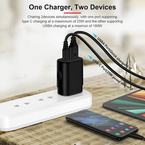 Vista 3 de 25W USB C Super Fast Charging Wall Charger Phone Android para Samsung Galaxy