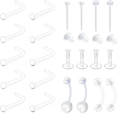 Vista 9 de MODRSA 18g 20g Nude Clear Nose Studs for Work Clear Piercing Retainers for Surgery Plastic Septum Retainer 16g Labret Lip Studs Plastic Cartilage