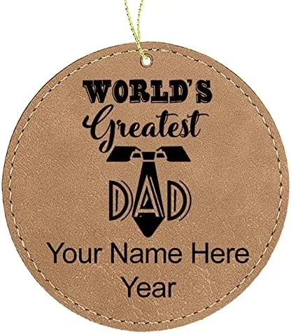 Vista 2 de LaserGram Personalized Christmas Ornament, World's Greatest Dad, Faux Leather, Custom Laser Engraved Gift Idea (Round Shape, Black with Gold)