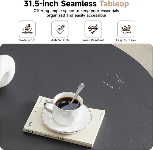 Vista 3 de Mesa de café redonda de 31.5", Mesa de centro moderna con acento acanalado y marco de metal, mesas de café de madera redondas para sala de estar