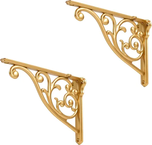 Vista 87 de Soportes de estante de 4 pulgadas, paquete de 4 soportes de pared de latón antiguo de alta resistencia, estantes decorativos de cocina victoriana