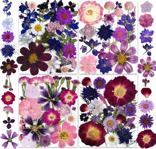 Vista 7 de 150 piezas de flores azules secas prensadas con pegatinas de mariposas - Juego de flores naturales reales de YouthBro para manualidades de resina