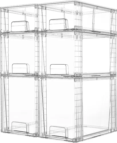 Vista 11 de Vtopmart Paquete de 3 cajones de almacenamiento apilables transparentes, organizadores de baño fáciles de montar y almacenamiento con asas, cajones