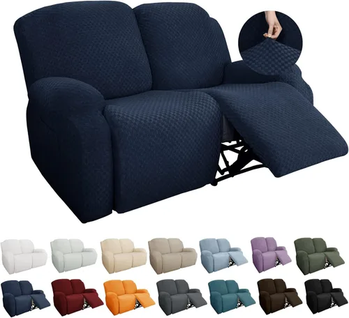 Vista 42 de YEMYHOM Funda elástica de 4 piezas para silla reclinable de jacquard con bolsillo lateral, antideslizante, ajustable, protector de muebles con parte