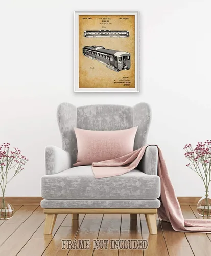 Vista 2 de Patente de coche ferroviario de pasajeros - Decoración clásica de tren, exhibición de pared de transporte ferroviario de locomotora, gran regalo