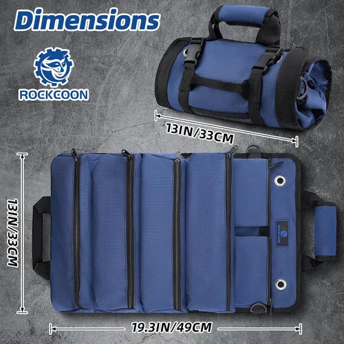 Vista 6 de Bolsa de herramientas enrollable ROCKCOON, organizador de herramientas resistente enrollable, bolsa de almacenamiento de herramientas portátil que