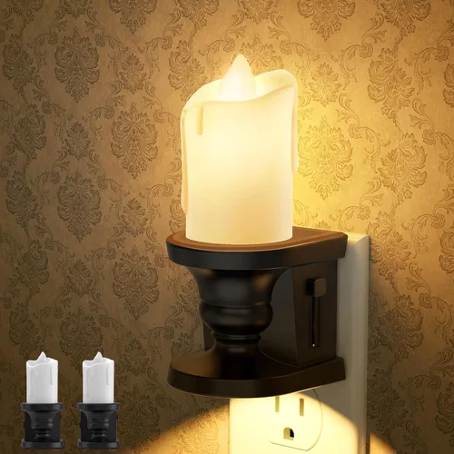 Vista 16 de Briignite Candelabro de luz nocturna enchufable a la pared, luz nocturna LED cálida con sensor de anochecer a amanecer, 0-100LM regulable, luz