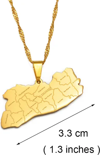 Vista 4 de YUANYIRAN Mapa de El Salvador Colgante Collares - Collar de cadena étnica africana delgada, color dorado, bandera de mapas patrióticos, joyería Hip
