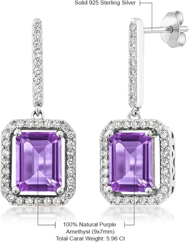 Vista 4 de Gem Stone King Aretes colgantes de plata de ley 925 con amatista morada para mujer