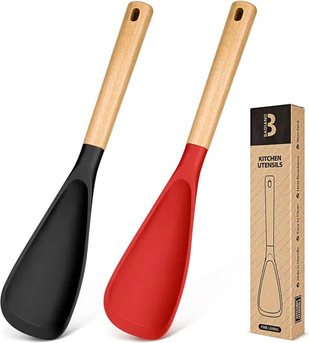 Vista 23 de Cuchara de cocina para utensilios de cocina antiadherentes, ideal para cocinar y servir silicona mate resistente sin BPA, cuchara con mango