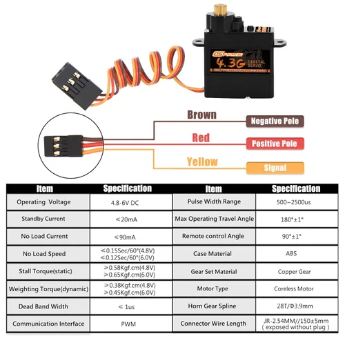Vista 6 de 2 mini servos 4.3G, servomotor micro digital a control remoto, engranaje de metal, servos de dirección sin núcleo para helicóptero de ala fija