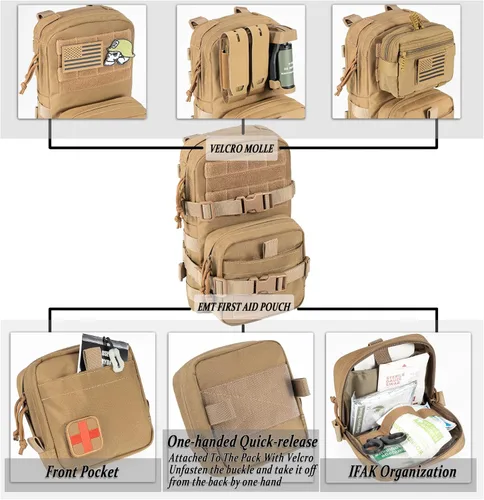 Vista 4 de Paquete de Hidratación Táctica Pequeña MOLLE Transportador de Vejiga de Agua para Exteriores para Chaleco Mochila, Negro, Mochilas Daypack